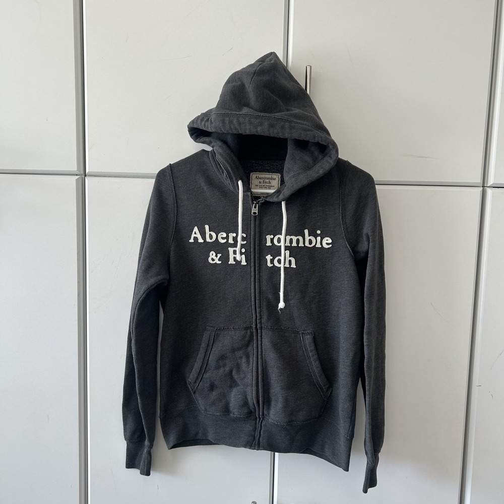 Abercrombie & Fitch Mens Small Gray Logo Full Zip Hoodie Sweatshirt Dark Gray